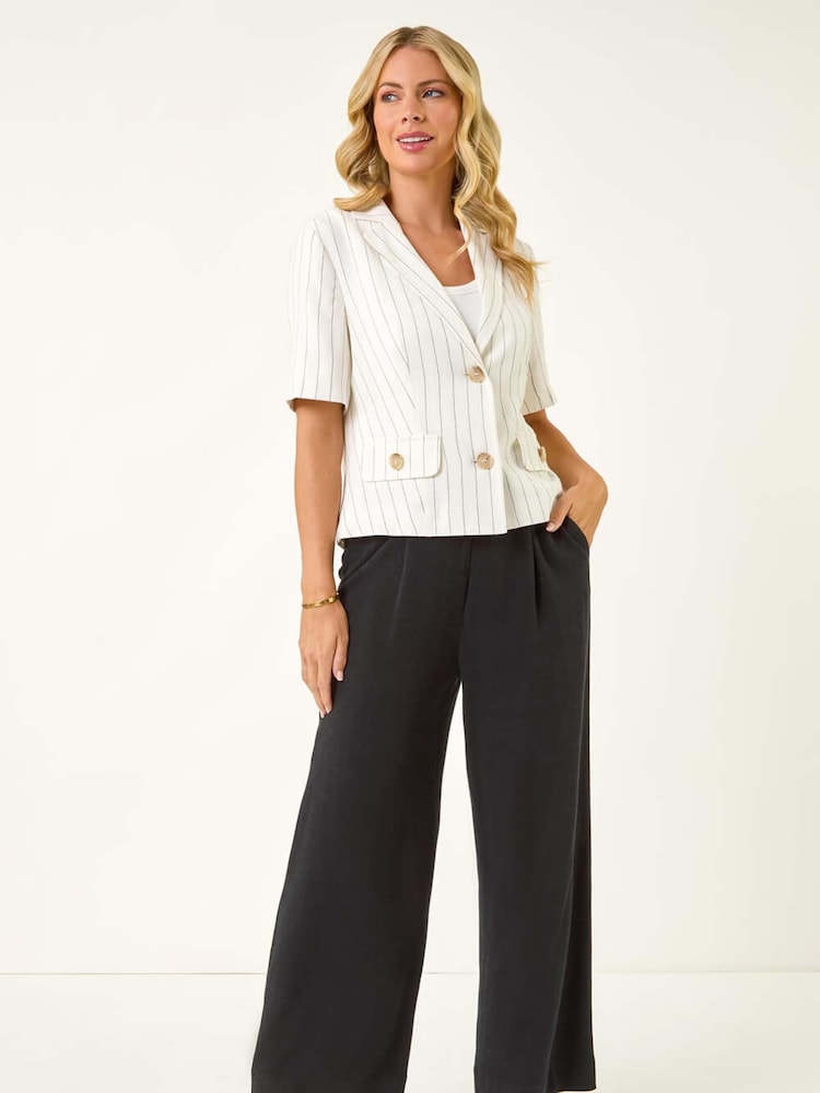 Roman White Petite Linen Mix Buttoned Jacket - Image 2 of 5