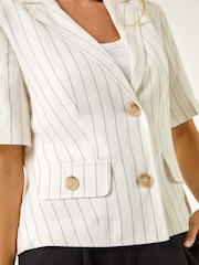 Roman White Petite Linen Mix Buttoned Jacket - Image 5 of 5