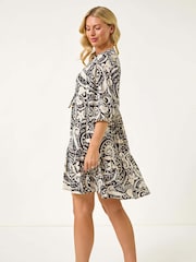 Roman Black Petite Print Button Smock Dress - Image 3 of 5