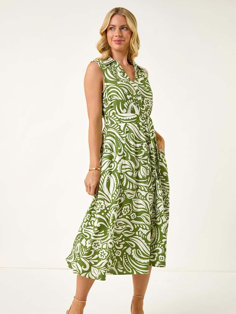 Verde - Roman Petite Abstract Midi Shirt Dress - Imagen 2 de 5 Verde - Roman Petite Abstract Midi Shirt Dress - Imagen 2 de 5