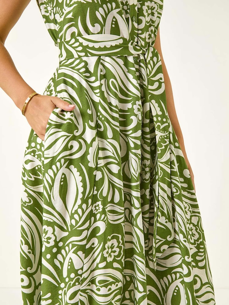 Roman Green Petite Abstract Midi Shirt Dress - Image 5 of 5