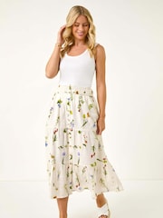 Roman Petite Blomstrete Print Rynket Midiskjørt - Bilde 2 av 5