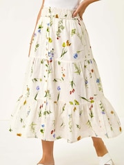 Roman Petite Blomstrete Print Rynket Midiskjørt - Bilde 4 av 5