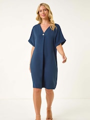 Azul - Vestido Roman Petite One com decote em V e botões - Imagem 2 de 5