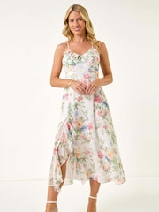 Vestido midi romano pequeno com estampa floral com babados - Imagem 2 de 5