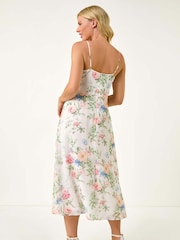 Vestido midi romano pequeno com estampa floral com babados - Imagem 3 de 5
