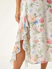 Vestido midi romano pequeno com estampa floral com babados - Imagem 5 de 5