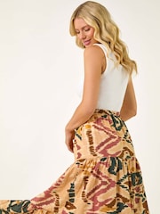 Roman Natural Petite Abstract Tiered Midi Skirt - Image 1 of 5