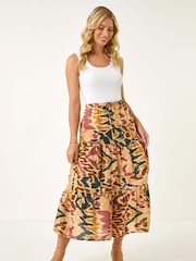Roman Natural Petite Abstract Tiered Midi Skirt - Image 2 of 5