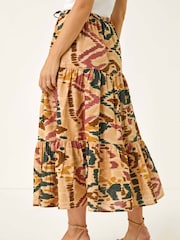 Roman Natural Petite Abstract Tiered Midi Skirt - Image 3 of 5