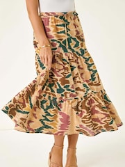Roman Natural Petite Abstract Tiered Midi Skirt - Image 4 of 5