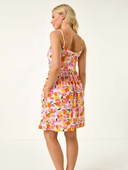 Roman Orange Petite Floral Print Strappy Stretch Dress - Image 3 of 5