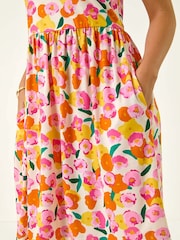 Roman Orange Petite Floral Print Strappy Stretch Dress - Image 5 of 5