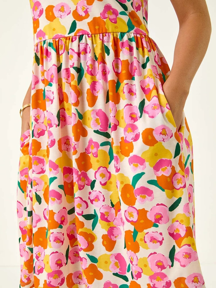 Roman Orange Petite Floral Print Strappy Stretch Dress - Image 5 of 5