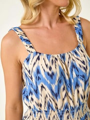 Roman Blue Petite Abstract Shirred Waist Midi Dress - Image 5 of 5
