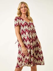 Roman Brown Petite Abstract Print Swing Stretch Dress - Image 1 of 5