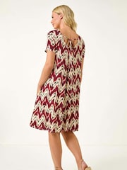 Roman Brown Petite Abstract Print Swing Stretch Dress - Image 3 of 5
