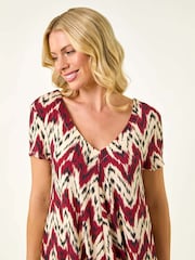 Roman Brown Petite Abstract Print Swing Stretch Dress - Image 4 of 5