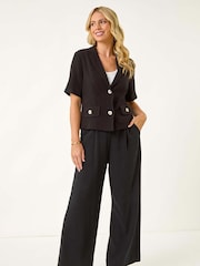 Roman Black Petite Linen Mix Buttoned Jacket - Image 2 of 5