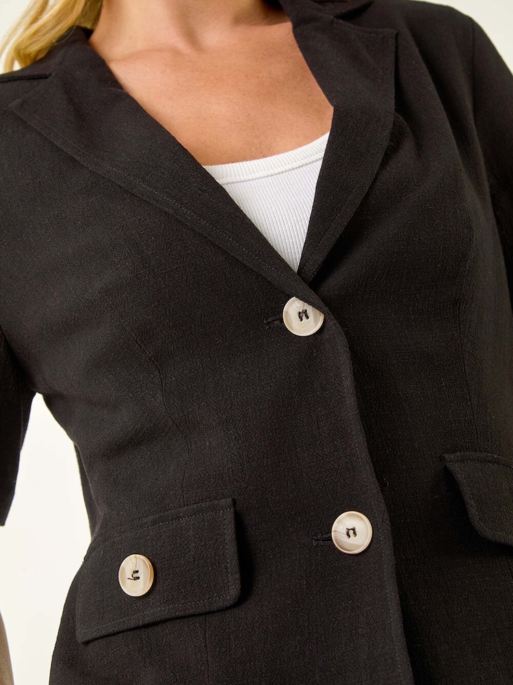 Roman Black Petite Linen Mix Buttoned Jacket - Image 5 of 5