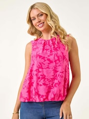 Roman Pink Petite Jacquard Bubble Hem Vest Top - Image 4 of 5
