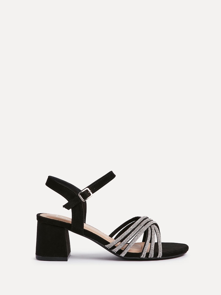 Linzi Black Gracie Diamante Front Strap Low Block Sandals - Image 2 of 5
