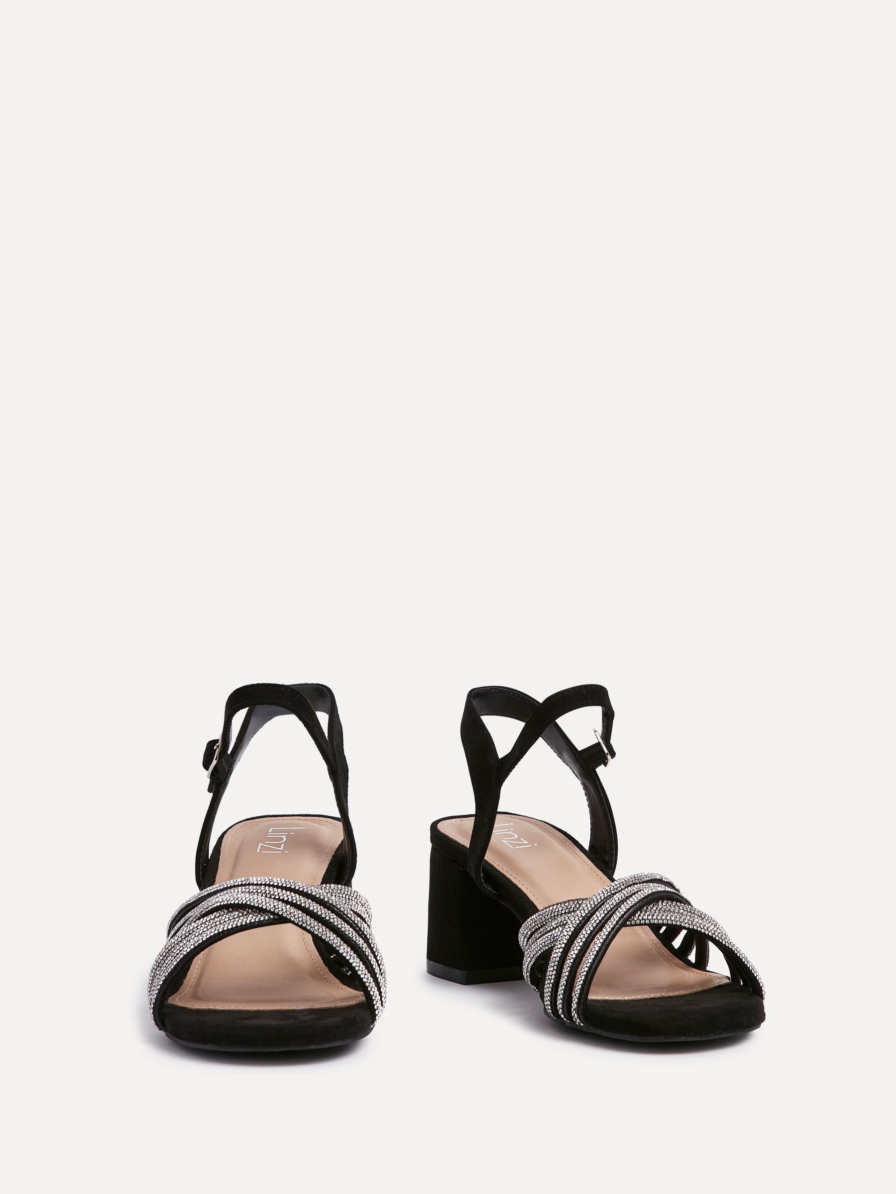 Buy Linzi Black Gracie Diamante Front Strap Low Block Sandals from
