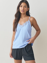 Blue Printed Lace Broderie Cami Vest 2 Pack - Image 2 of 9