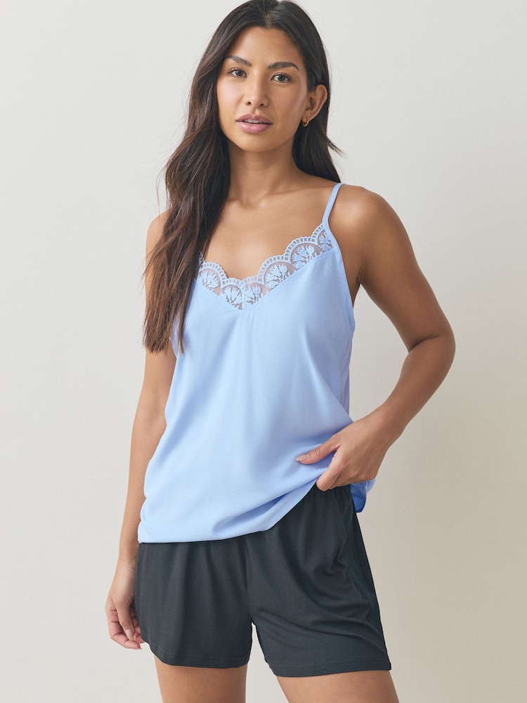 Blue Printed Lace Broderie Cami Vest 2 Pack - Image 2 of 9
