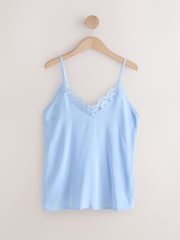 Blue Printed Lace Broderie Cami Vest 2 Pack - Image 6 of 9