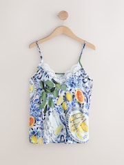 Blue Printed Lace Broderie Cami Vest 2 Pack - Image 7 of 9