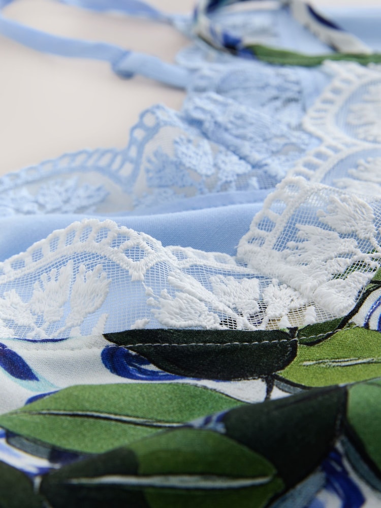 Blue Printed Lace Broderie Cami Vest 2 Pack - Image 9 of 9