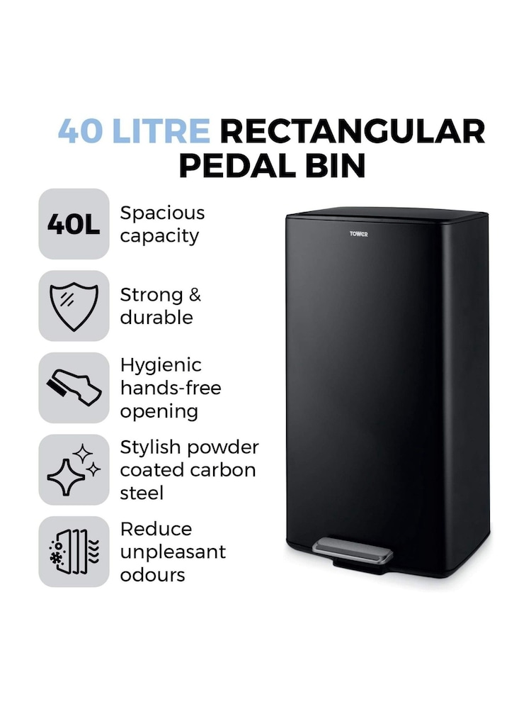 Tower Black Rectangular Pedal Bin - Image 2 of 8