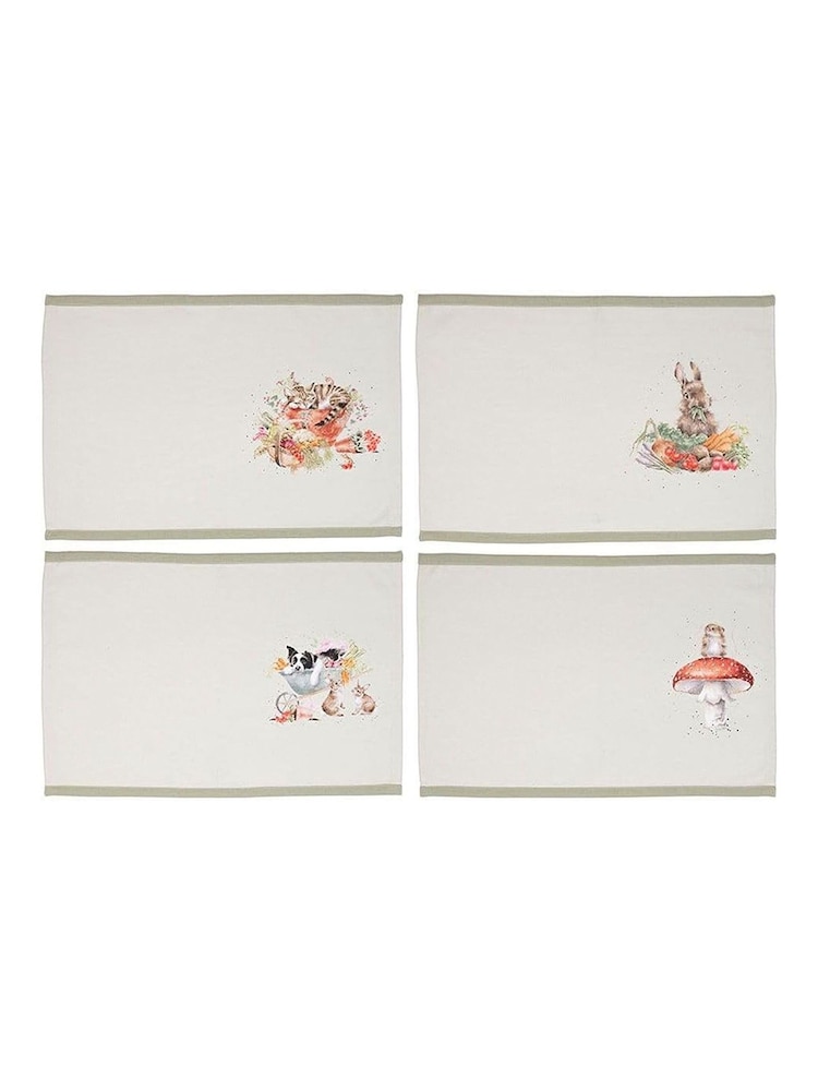 Wrendale Set of 4 Green Garden Friend Animal Print Fabric Placemats - Image 2 of 2 Wrendale Set of 4 Green Garden Friend Animal Print Fabric Placemats - Image 2 of 2