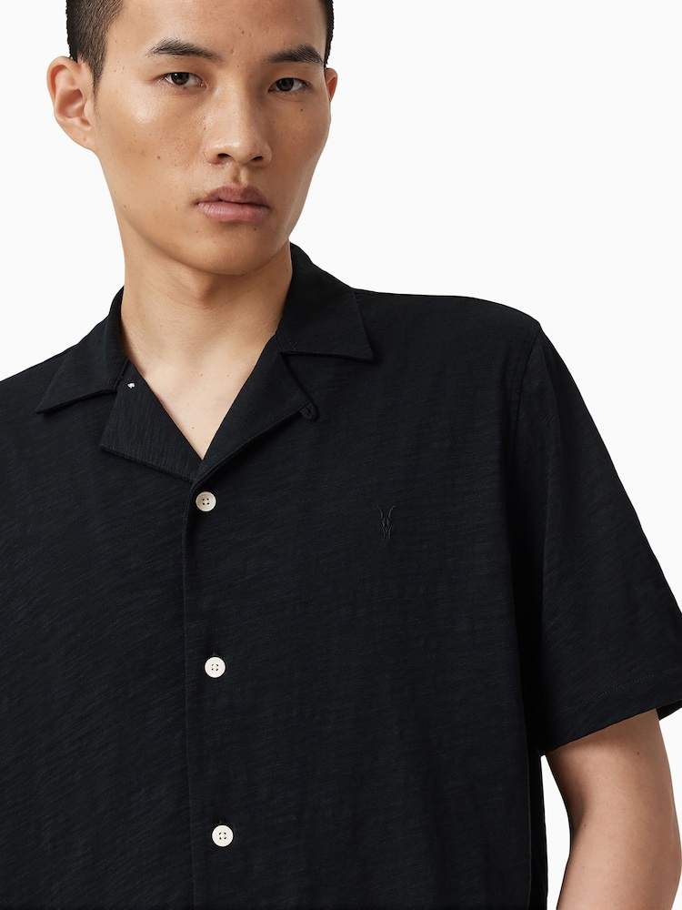 AllSaints Black Robson Short Sleeve Shirt - Image 2 of 7