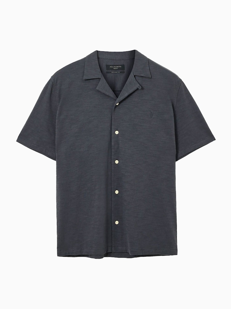 AllSaints Blue Robson Short Sleeve Shirt - Image 7 of 7