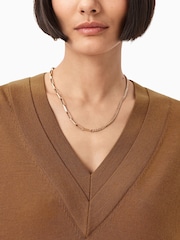 AllSaints Brown Bern Panel V-Neck Jumper - Image 4 of 8