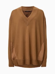 AllSaints Brown Bern Panel V-Neck Jumper - Image 8 of 8
