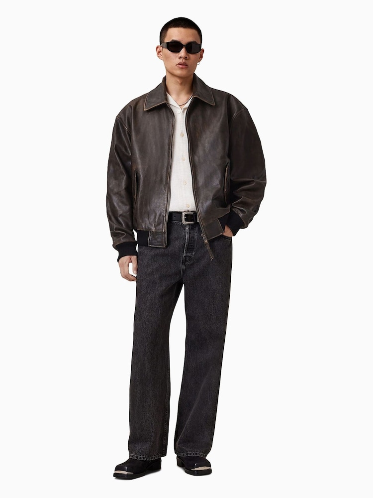 AllSaints Black Oversized Marco Bomber Jacket - Image 1 of 10
