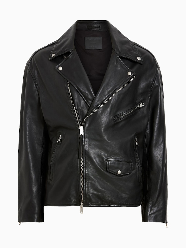 AllSaints Black Bradford Biker Jacket - Image 7 of 7
