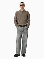 AllSaints Green Statten White Long Sleeve Polo Jumper - Image 1 of 8