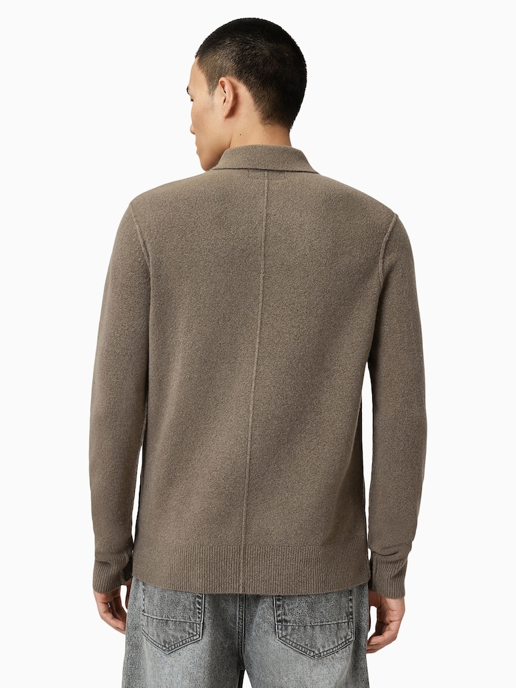 AllSaints Green Statten White Long Sleeve Polo Jumper - Image 2 of 8