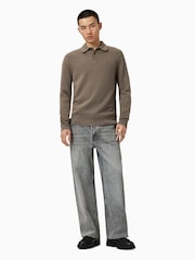 AllSaints Green Statten White Long Sleeve Polo Jumper - Image 4 of 8