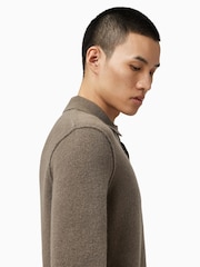 AllSaints Green Statten White Long Sleeve Polo Jumper - Image 6 of 8