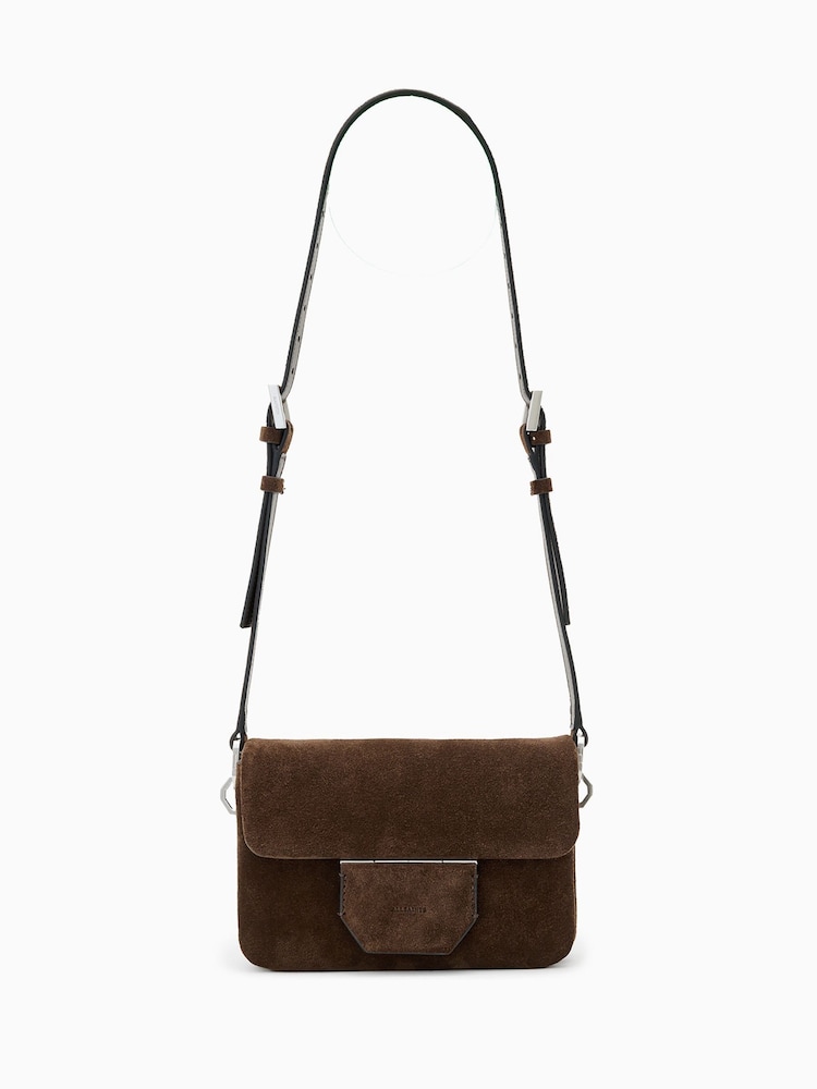 AllSaints Brown Jupiter Suede Xbody Bag - Image 1 of 6