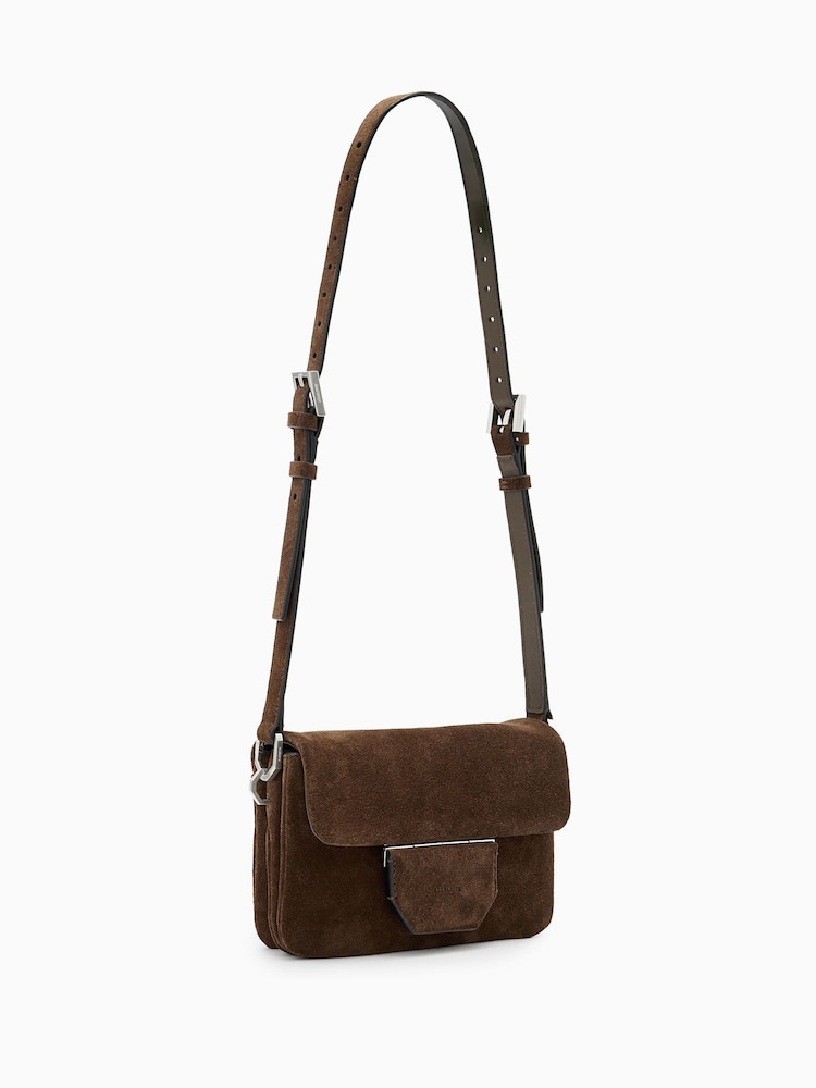 AllSaints Brown Jupiter Suede Xbody Bag - Image 2 of 6