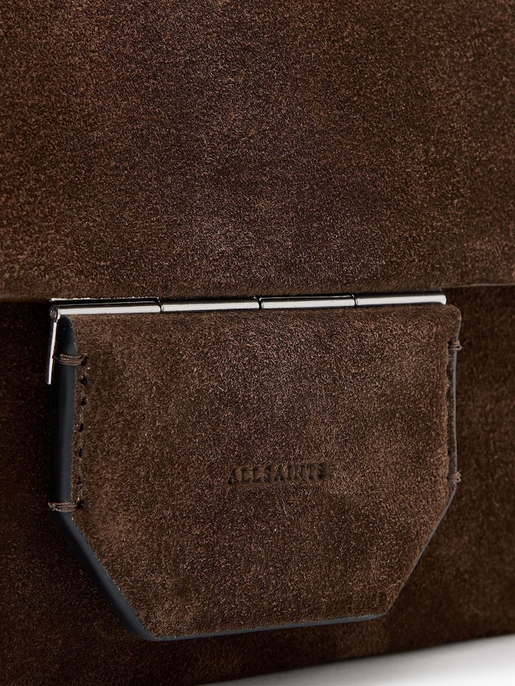 AllSaints Brown Jupiter Suede Xbody Bag - Image 6 of 6