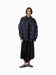 AllSaints Blue Verity Bomber Jacket - Image 3 of 7