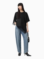 AllSaints Black Lenny Lace T-Shirt - Image 2 of 7