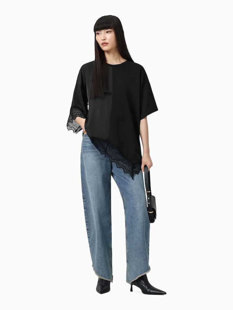 AllSaints Black Lenny Lace T-Shirt - Image 2 of 7